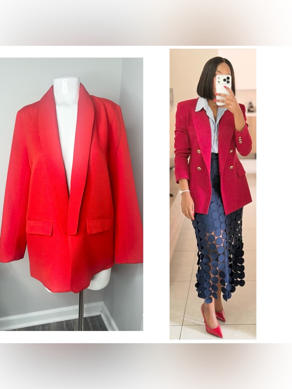 Women’s Red Tailored Blazer Jacket - Double-Breasted Style- large